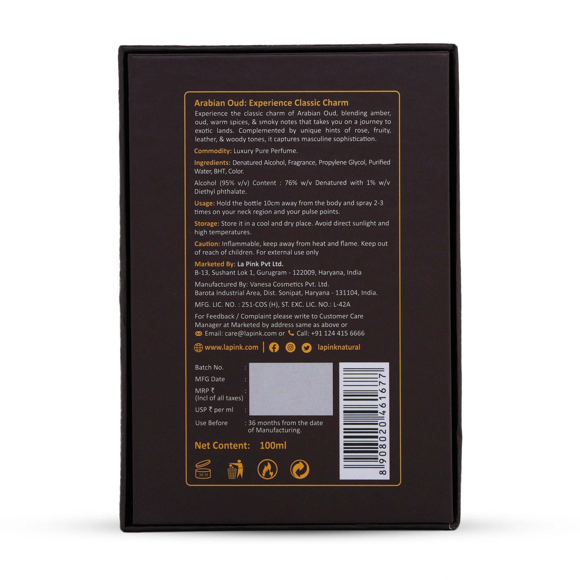 Arabian Oud French Luxury Pure Perfume for Men - 100ml