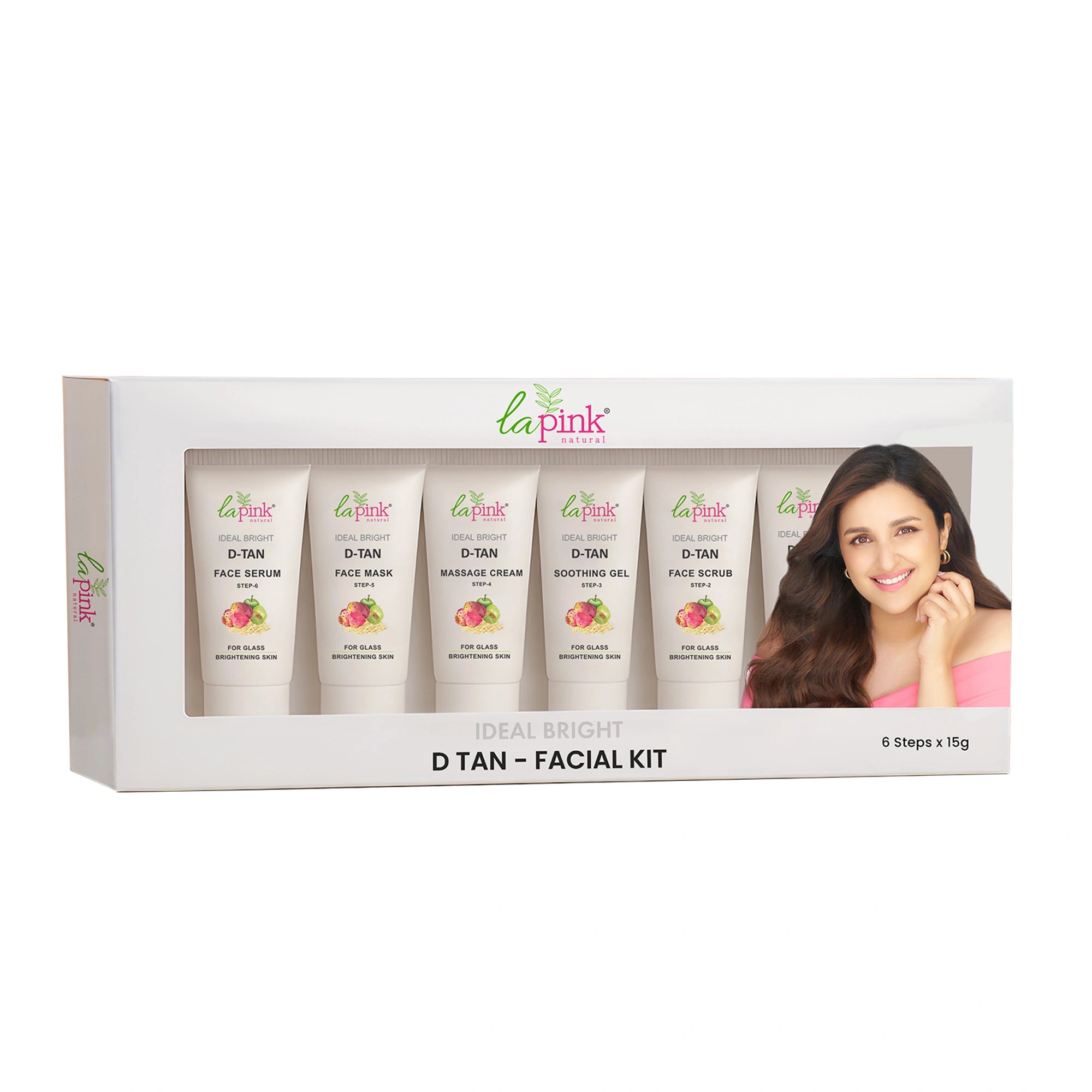 La Pink D Tan Facial Kit packaging with a woman&