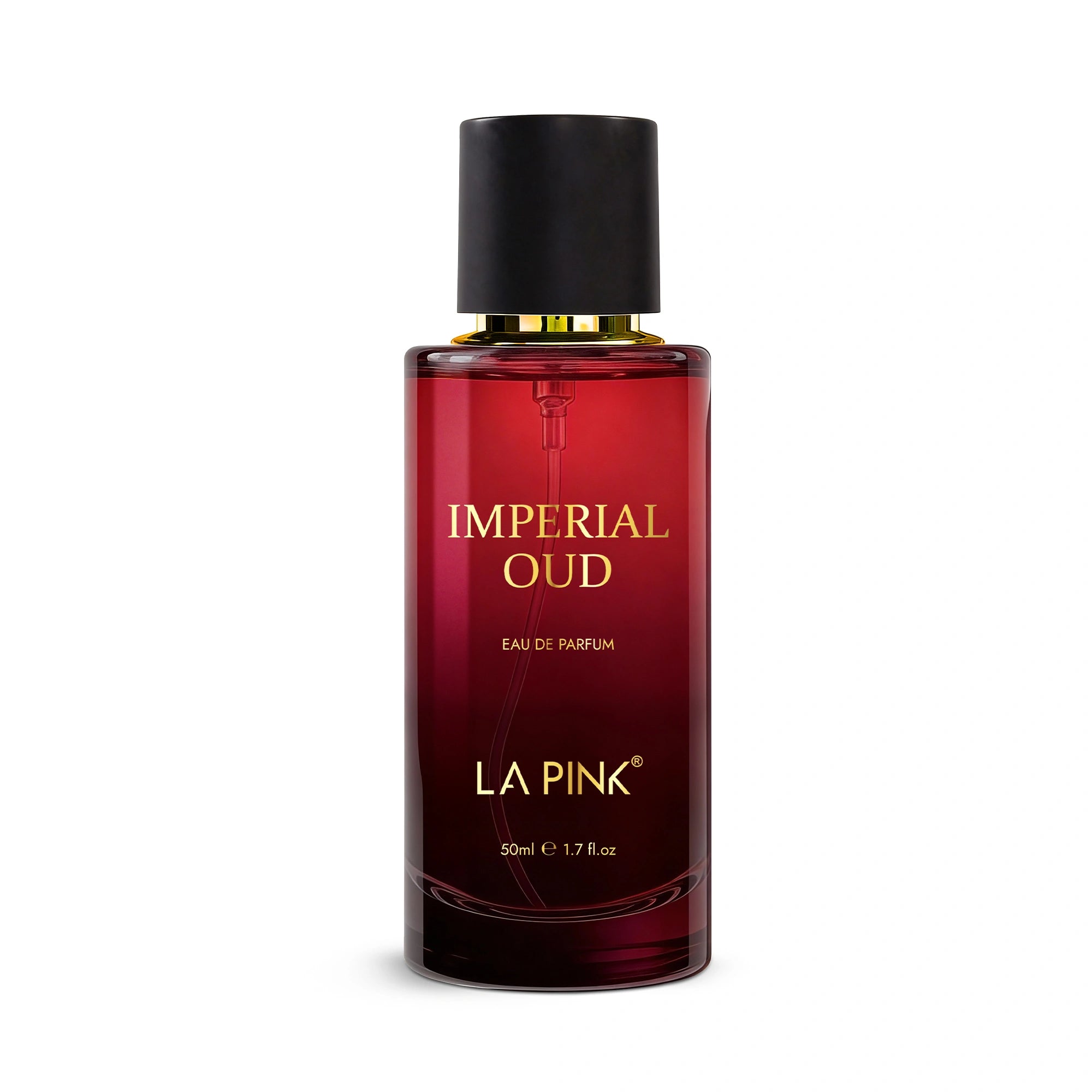 Red perfume bottle labeled &