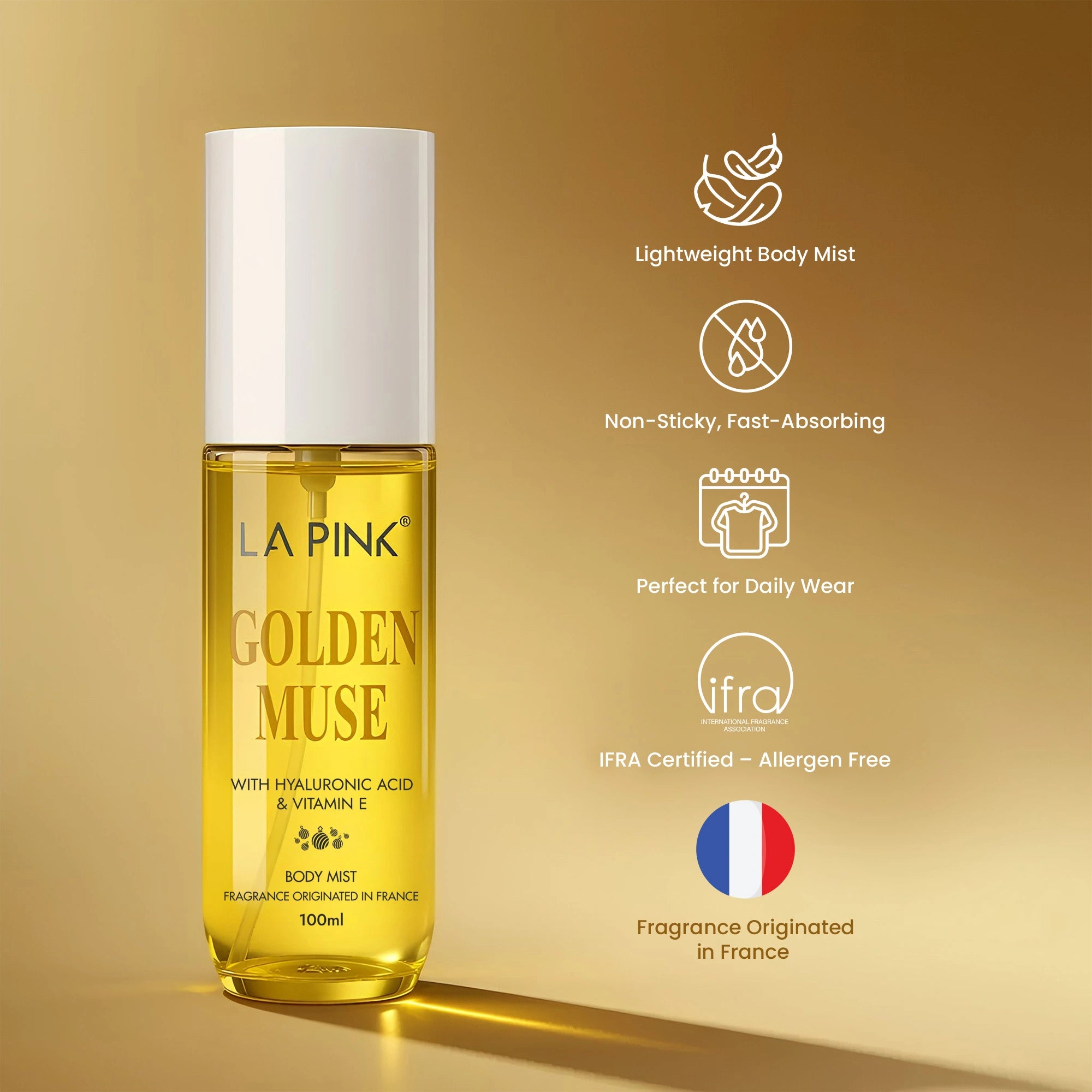 Golden Muse Body Mist with Hyaluronic acid & Vitamin E 100ml