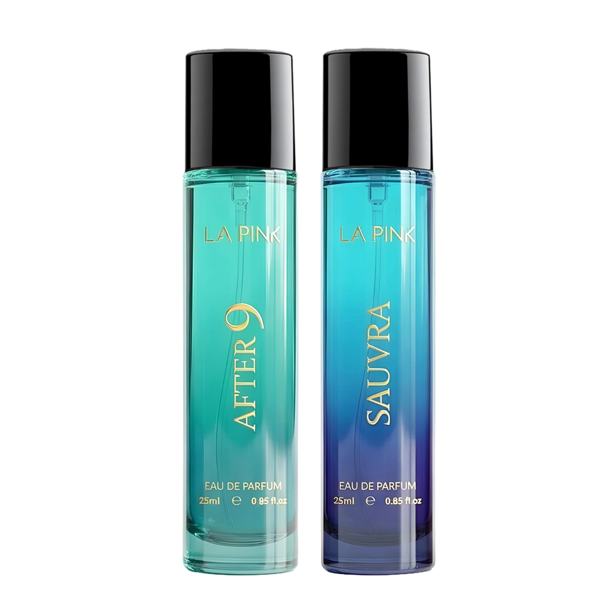 Two bottles of La Pink perfume, one labeled &