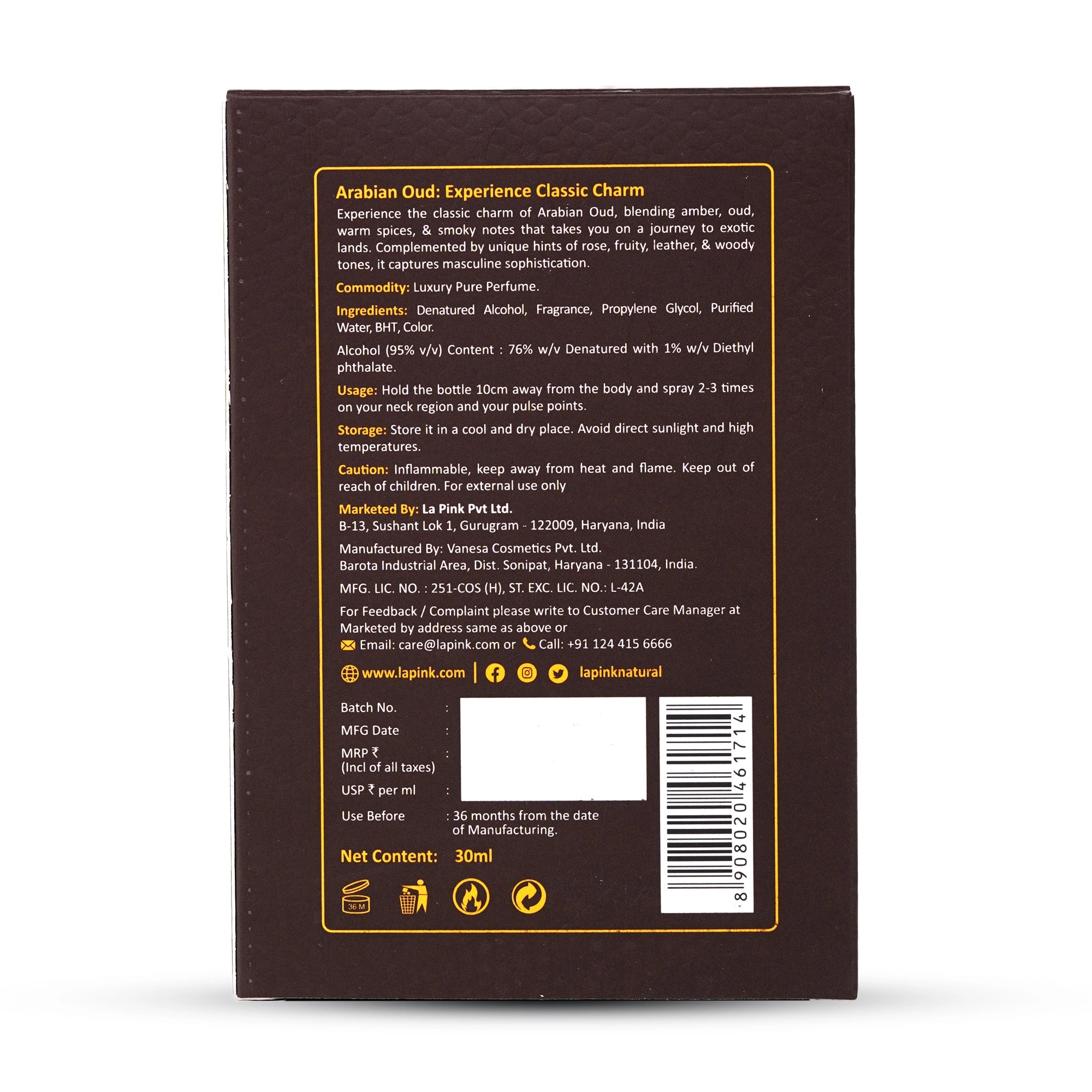 Arabian Oud French Luxury Pure Perfume for Men - 30ml