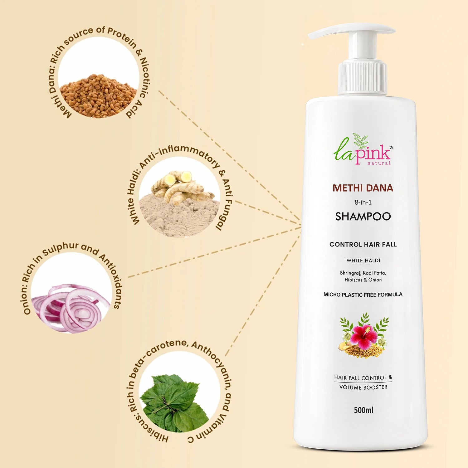 Control Hairfall &amp; Boost Volume with Methi Dana 8-in-1 Shampoo 500 ML