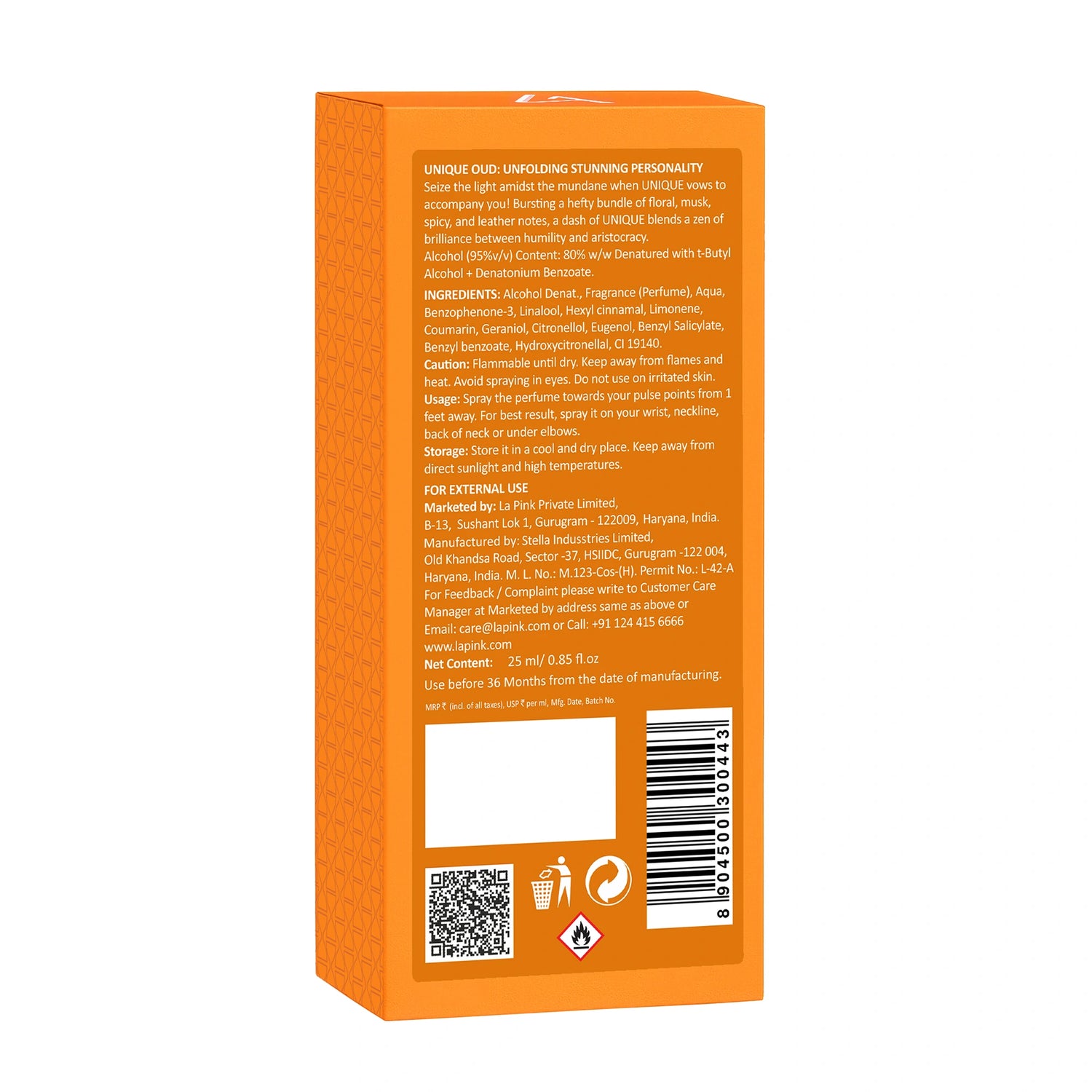 Unique Oud EDP French Luxury Unisex Perfume 25ml