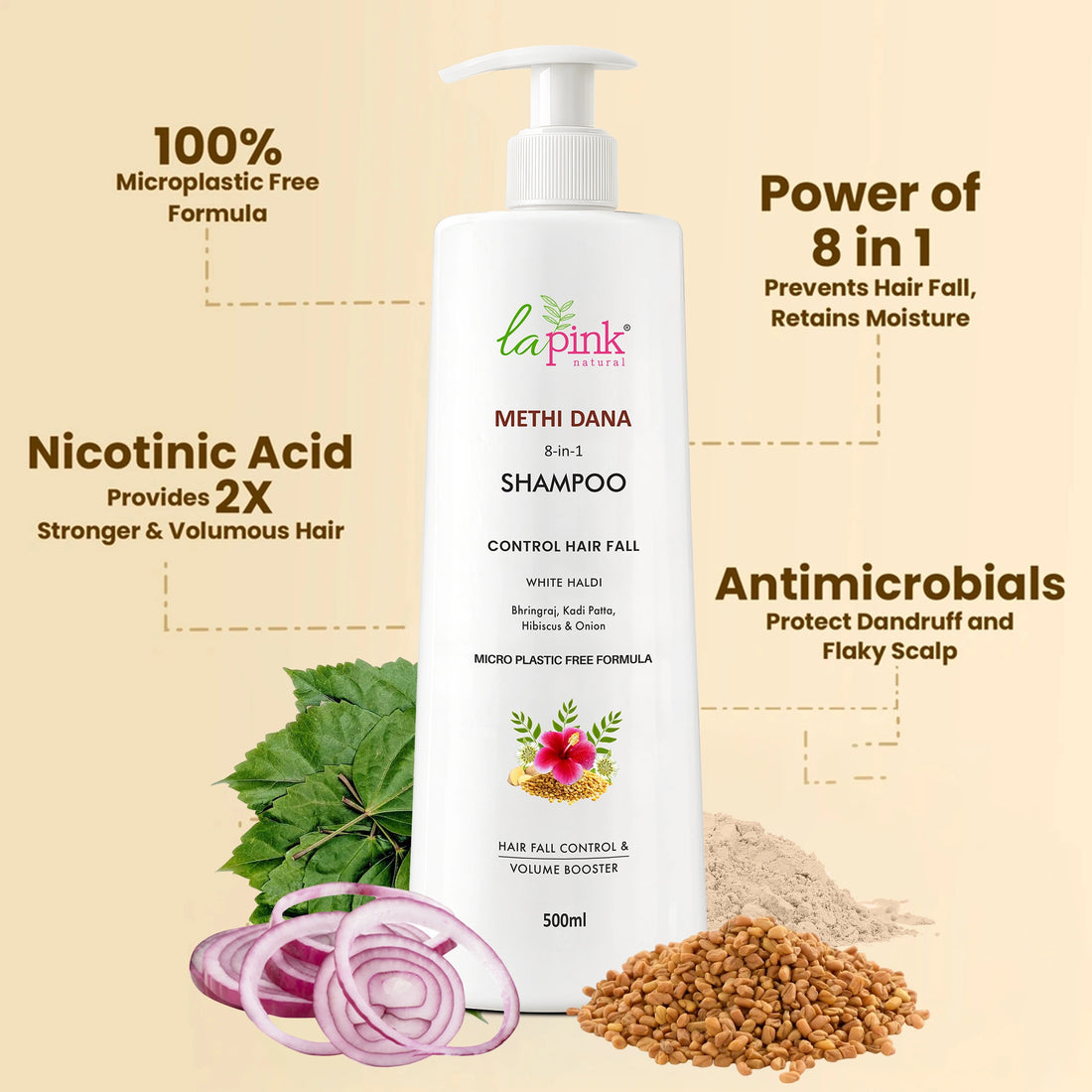 Control Hairfall &amp; Boost Volume with Methi Dana 8-in-1 Shampoo 500 ML
