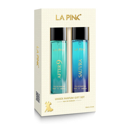 La Pink Unisex Parfum Gift Set containing two 750ml bottles, &