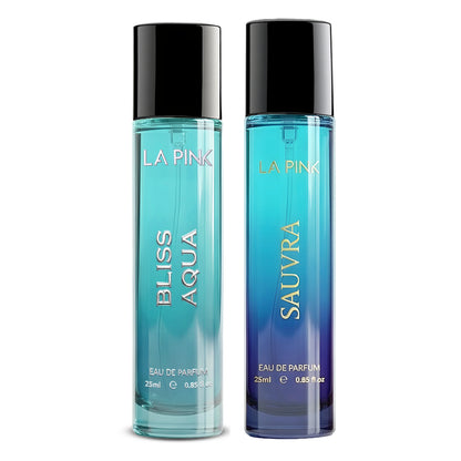 Two bottles of La Pink perfume, one labeled &