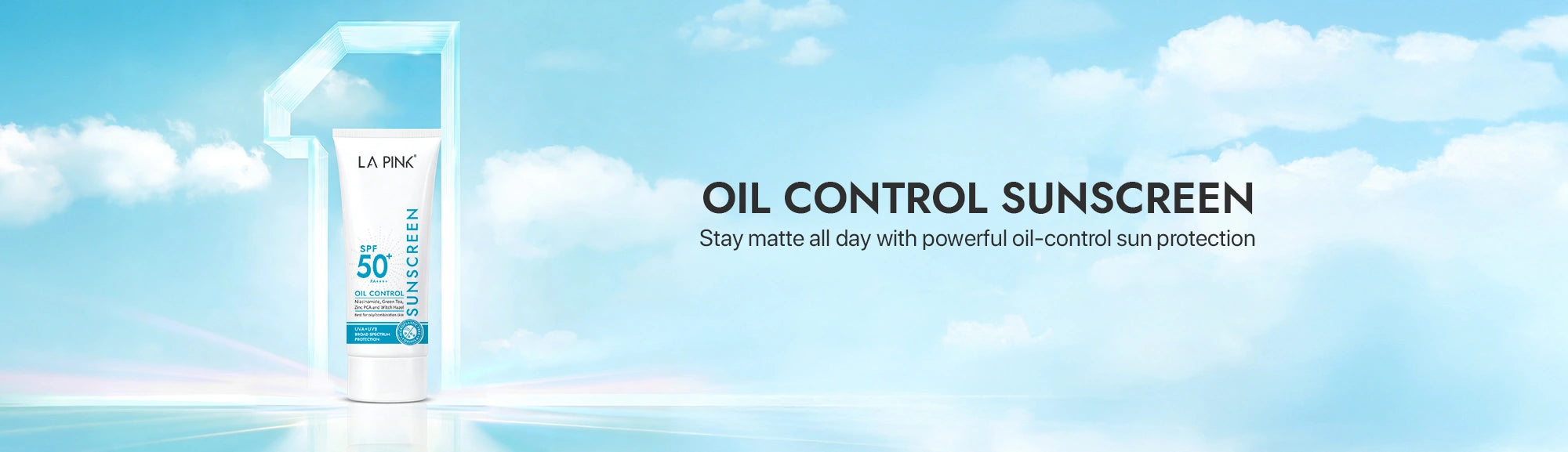 La Roche-Posay oil control sunscreen bottle with a blue sky background