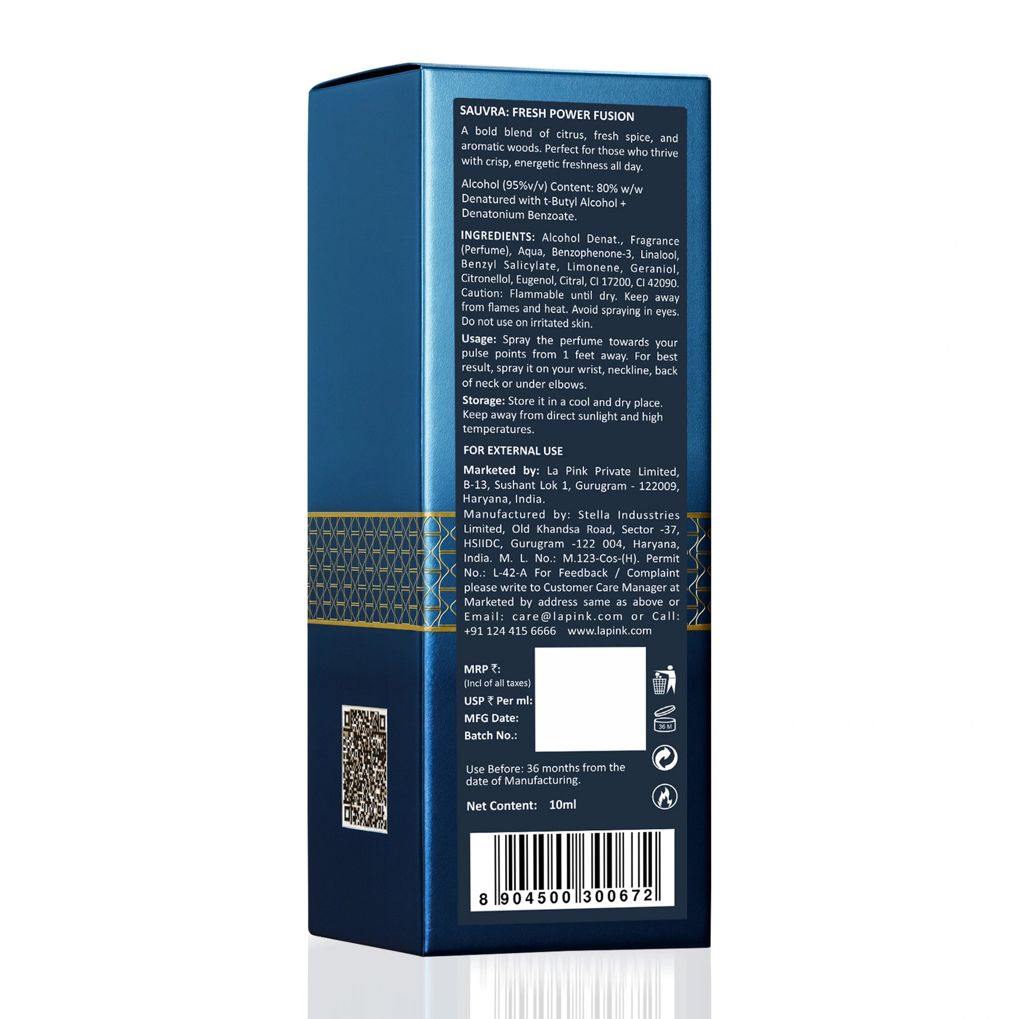 Sauvra Long Lasting Unisex Eue De Perfume 10ml