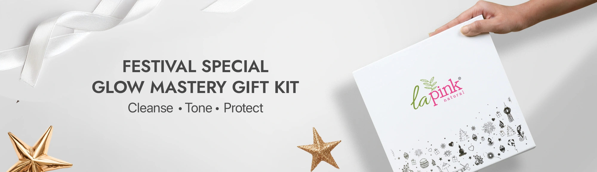 Gift kit with 'La Pink' branding on a white background