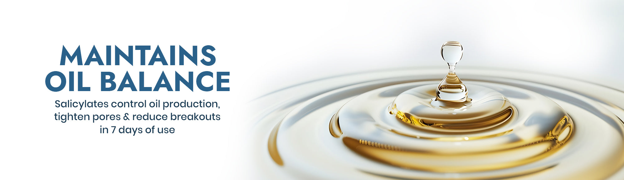 Product advertisement with oil droplet and text about maintaining oil balance.