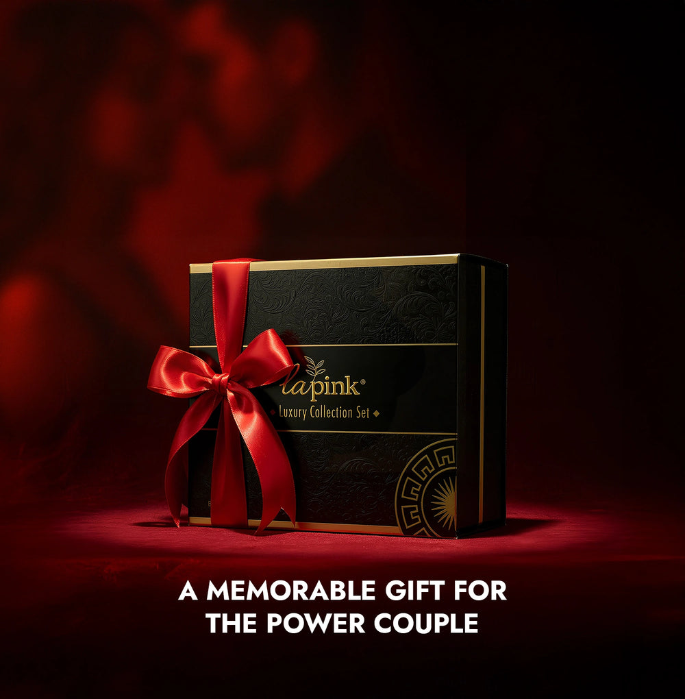Luxury gift box with a red ribbon on a dark background, featuring the Lapink brand.