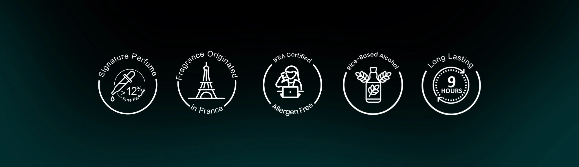 Set of icons with text on a dark background