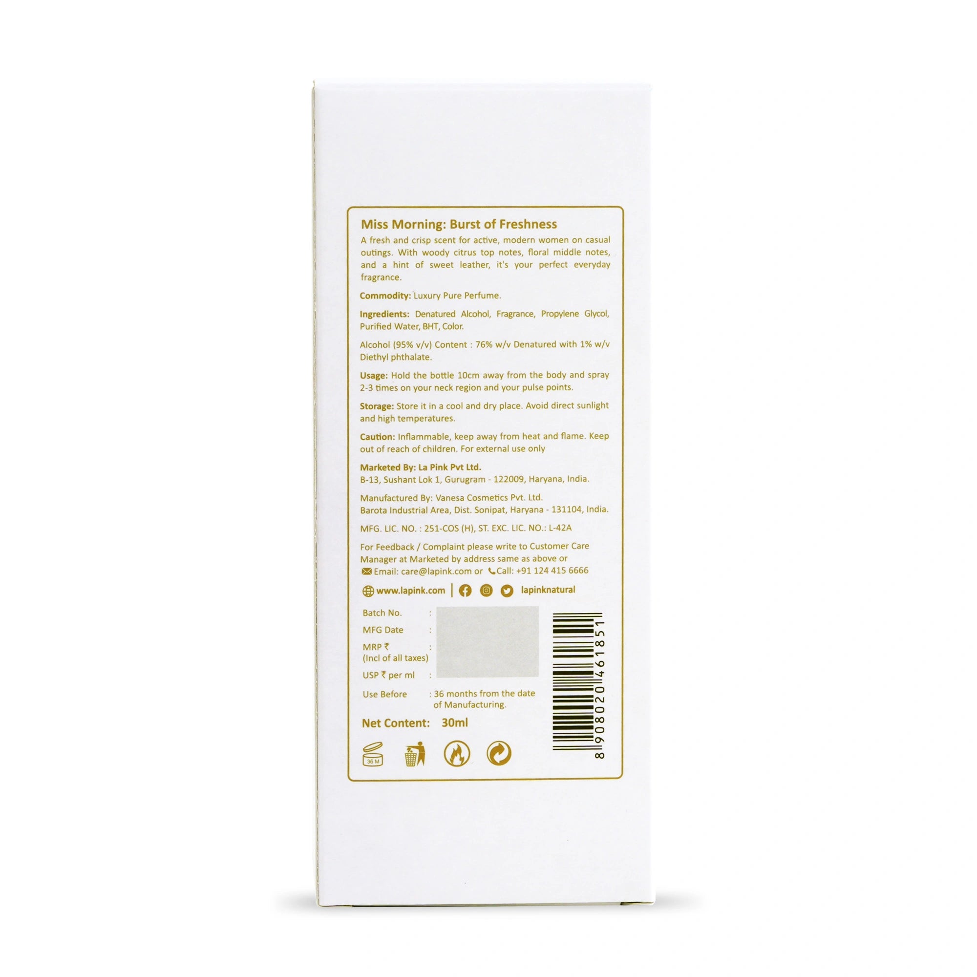 Miss Morning French Luxury Pure Perfume for Women - 30ml