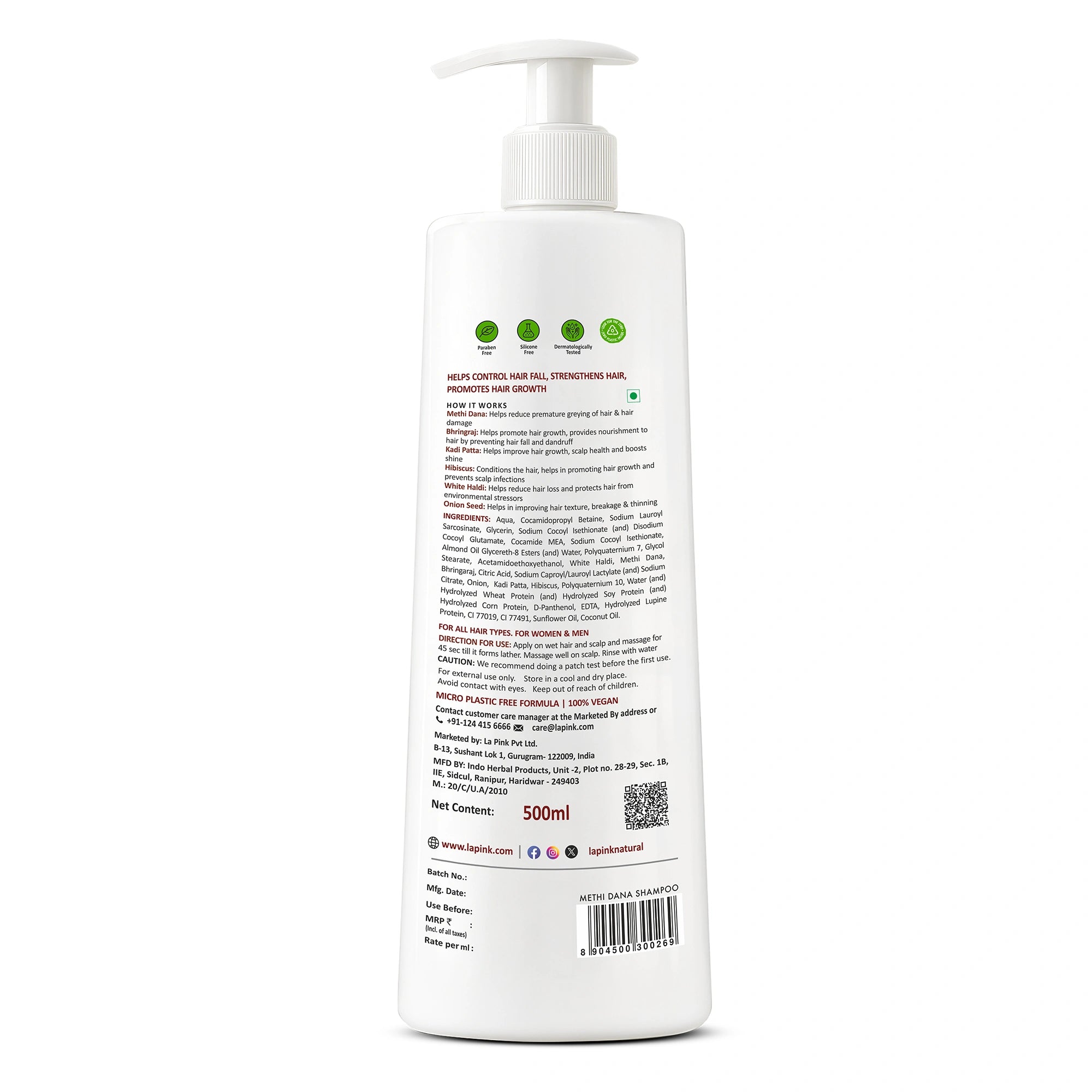 Control Hairfall &amp; Boost Volume with Methi Dana 8-in-1 Shampoo 500 ML