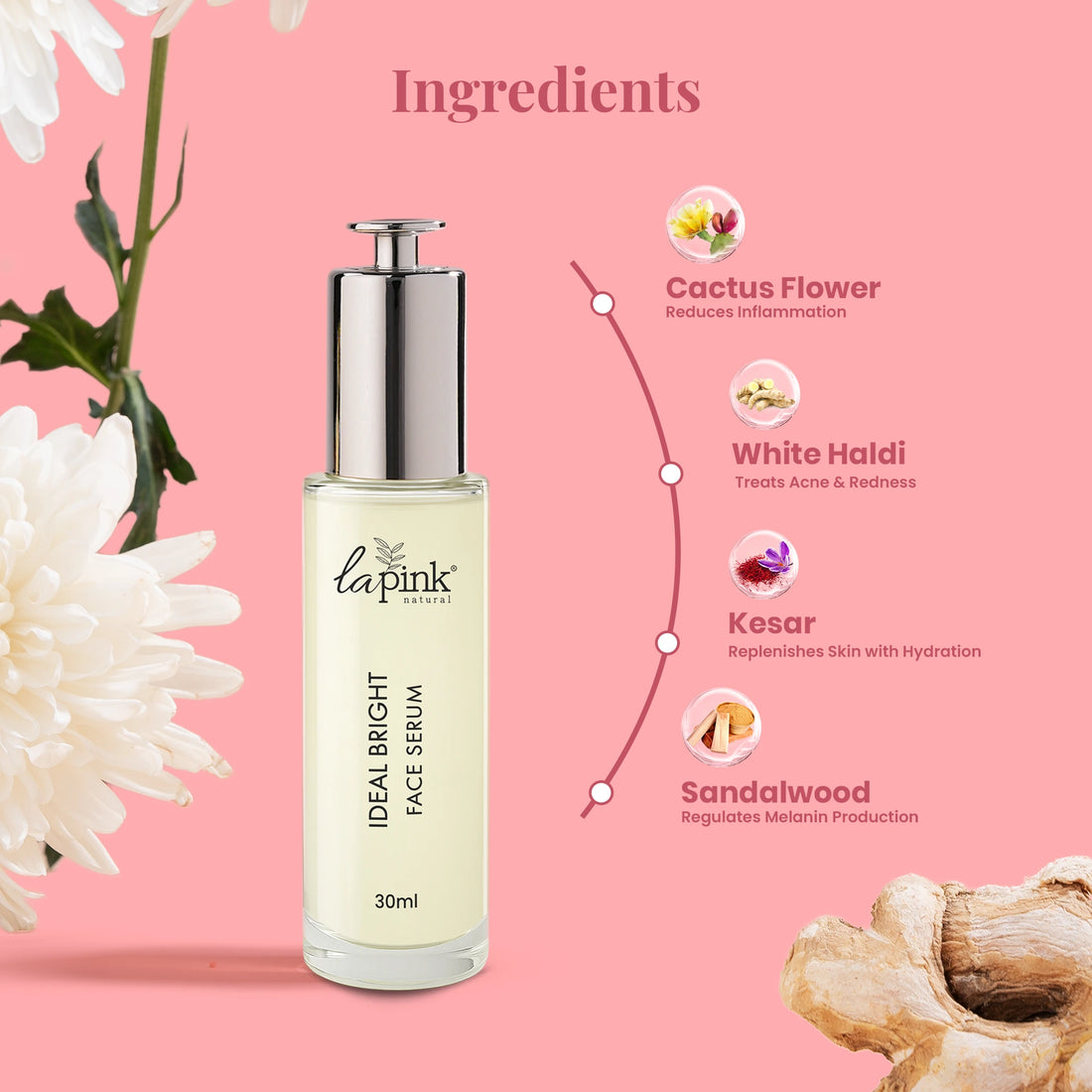 Ideal Bright Face Serum with White Haldi &amp; Sea Lettuce flakes for Brightened Glass Skin
