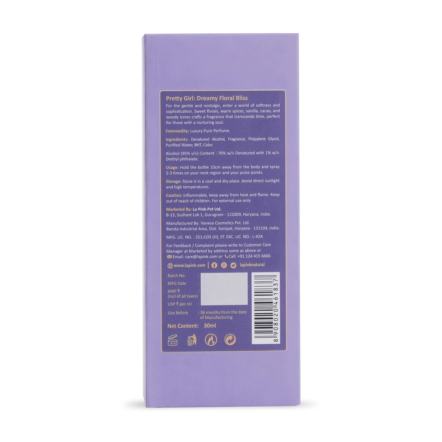 Pretty Girl French Luxury Pure Perfume for Women - 30ml