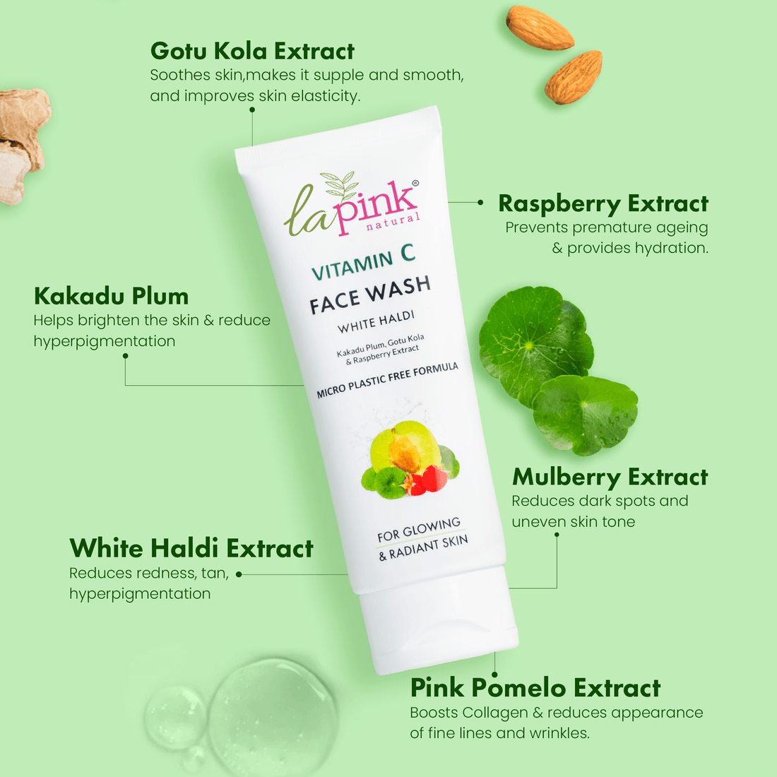 Vitamin C Face Wash with White Haldi for Glowing &amp; Radiant Skin - La Pink